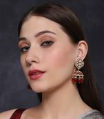 Gold finish semi-precious synthetic ruby and zircon diamond studded chaandbaali earrings