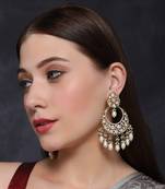 Gold finish semi-precious pearls and zircon diamond studded chaandbaali earrings