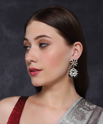 White finish semi-precious zircon diamond studded dangler earrings 1