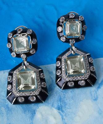 White finish semi-precious zircon diamond studded dangler earrings 2