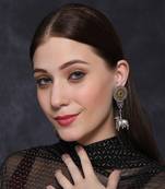 Two toned finish semi-precious purple amethyst bull dangler statement earrings