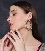 Gold finish semi-precious flowery pearls studded hoops earrings