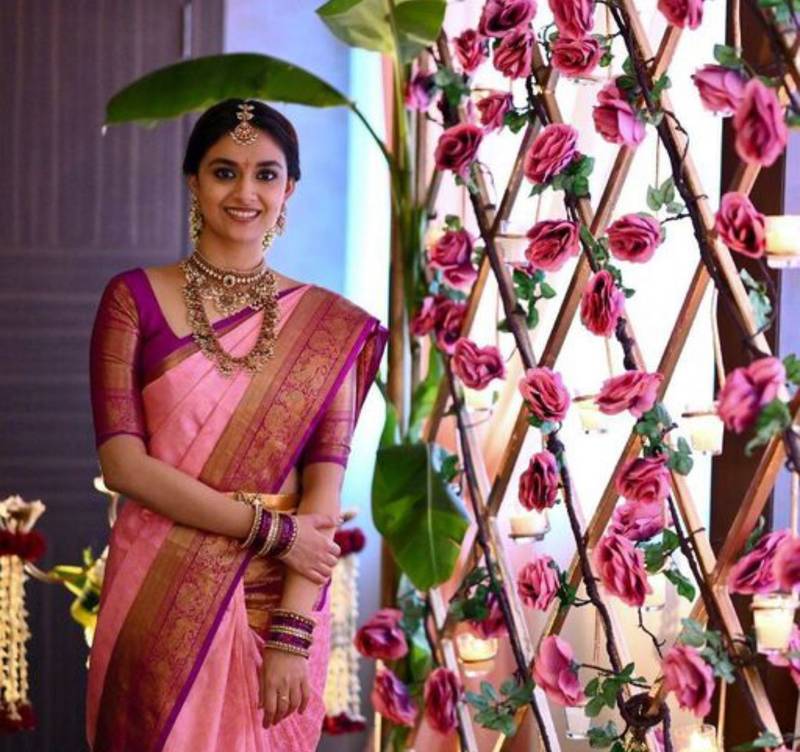 PINK WOVEN KANJIVARAM SILK SAREE WITH BLOUSE PIECE