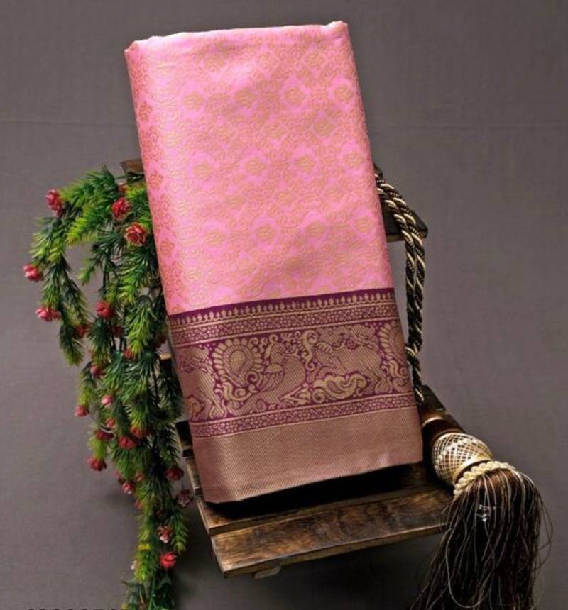 PINK WOVEN KANJIVARAM SILK SAREE WITH BLOUSE PIECE