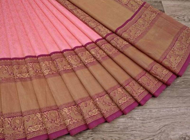 PINK WOVEN KANJIVARAM SILK SAREE WITH BLOUSE PIECE