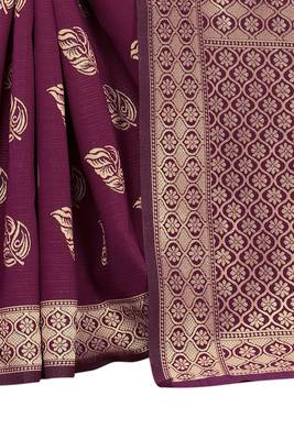 Purple Banarsi Silk Blend Saree With Blouse Piece. 4