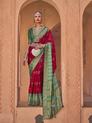 Elora Soft Silk Printed Patola Saree For Women (Red) 1