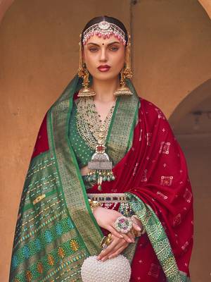 Elora Soft Silk Printed Patola Saree For Women (Red) 3