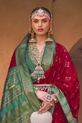 Elora Soft Silk Printed Patola Saree For Women (Red)
