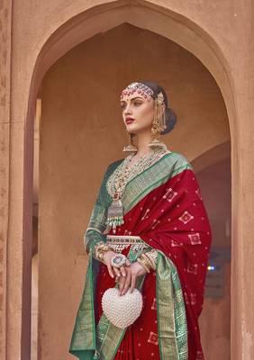 Elora Soft Silk Printed Patola Saree For Women (Red) 4