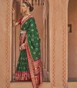 Elora Soft Silk Printed Patola Saree For Women (Dark Green)