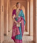 Elora Soft Silk Printed Patola Saree For Women (Turquoise Blue)