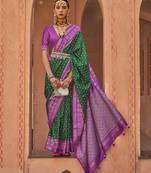 Elora Soft Silk Printed Patola Saree For Women (Dark Green)