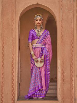 Elora Soft Silk Printed Patola Saree For Women (Baby Pink) 1