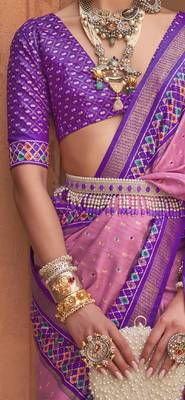 Elora Soft Silk Printed Patola Saree For Women (Baby Pink) 4