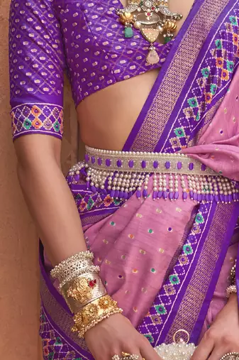 Elora Soft Silk Printed Patola Saree For Women (Baby Pink)