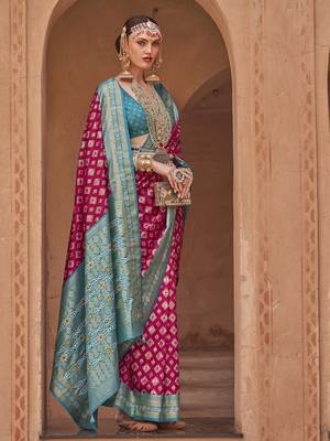 Elora soft silk printed patola saree for women (red) 1