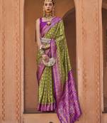 Elora soft silk printed patola saree for women (mahendi green)