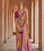 Elora Soft Silk Printed Patola Saree For Women (Dusty Orange)