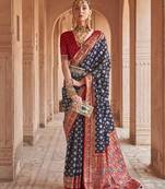 Elora Soft Silk Printed Patola Saree For Women (Navy Blue)