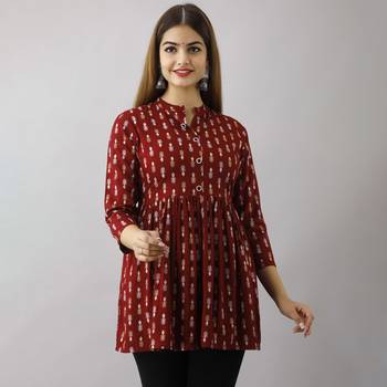 Maroon color floral printed tunic tops 1