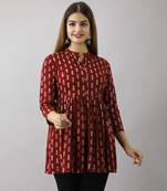 Maroon color floral printed tunic tops