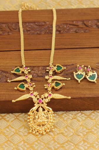 Temple gold plated palakka lakshmi necklace