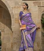Elora Soft Silk Bnarasi Woven Saree For Women (Purple)
