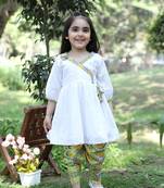 White chicken cotton kurti with printed dhoti style