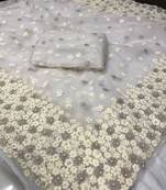 White Colour Khadi Organza Silk Blend Saree With Un-Stitched Blouse