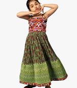 girl's shoulder straps green navratri dress