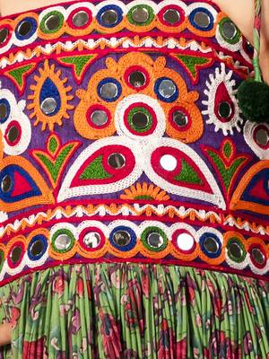 girl's shoulder straps green navratri dress 4