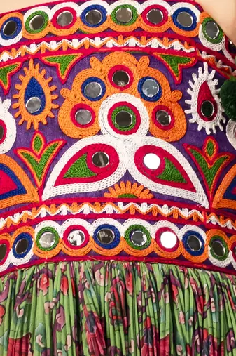girl's shoulder straps green navratri dress