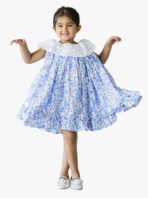 girl's blue floral rayon dress 1