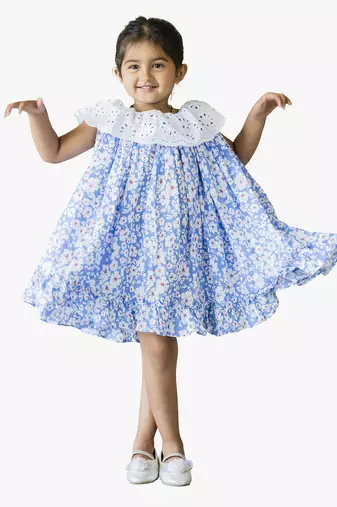 Jilmil girl's blue floral rayon dress