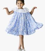 girl's blue floral rayon dress