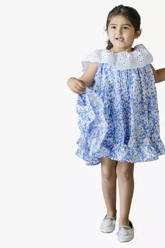 girl's blue floral rayon dress