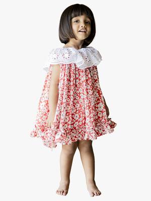girl's red floral rayon dress 1