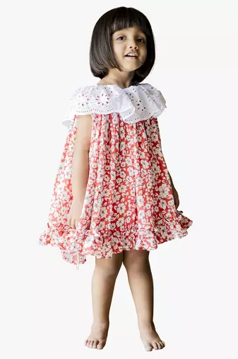 Jilmil girl's red floral rayon dress