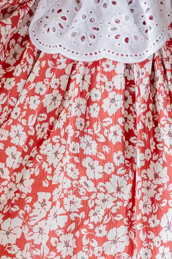 girl's red floral rayon dress