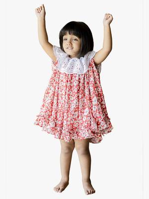 girl's red floral rayon dress 3