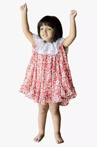 girl's red floral rayon dress