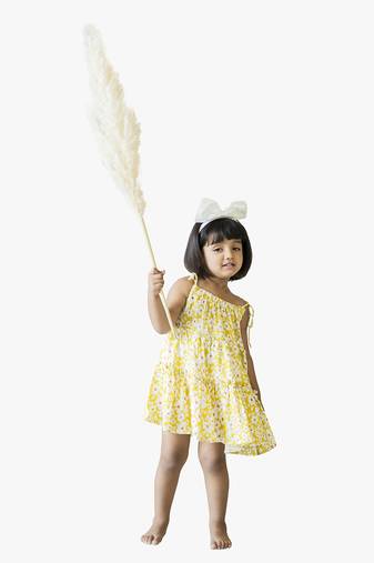 Jilmil girl's yellow floral rayon dress