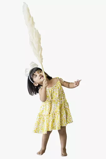 girl's yellow floral rayon dress