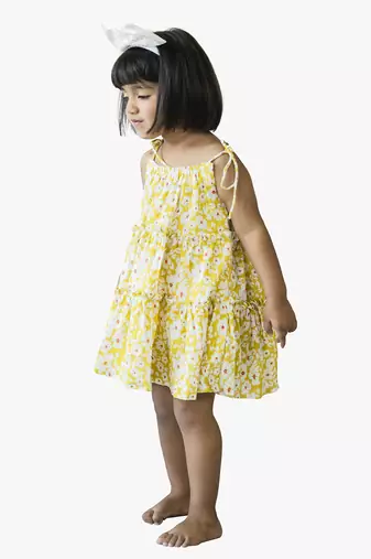 girl's yellow floral rayon dress