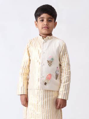 off-white cotton hand embroidered nehru jacket 1