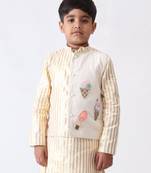 off-white cotton hand embroidered nehru jacket
