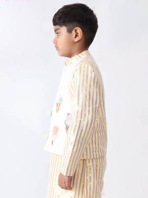 off-white cotton hand embroidered nehru jacket 4