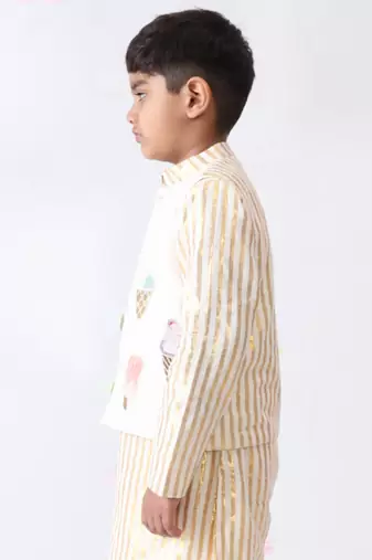 off-white cotton hand embroidered nehru jacket