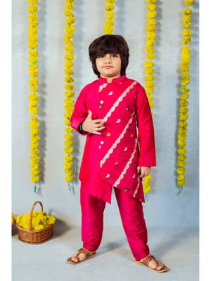 boy's pink organza kurta with pant( set of 2) 1